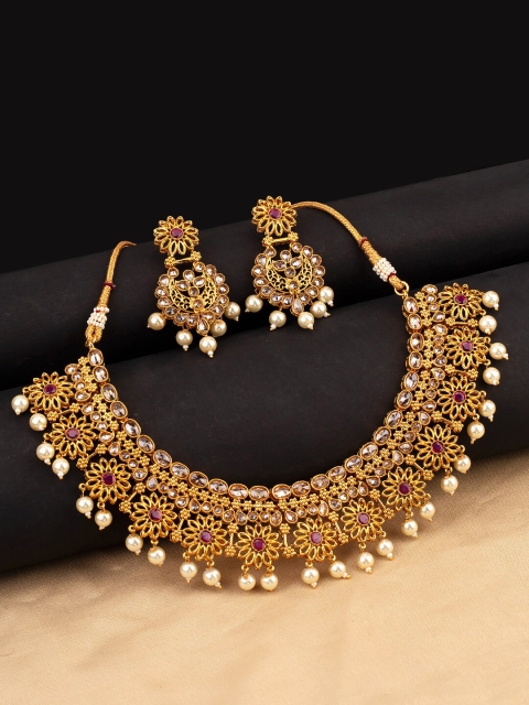 

Voylla Gold-Toned & White Brass Gold-Plated Necklace Set