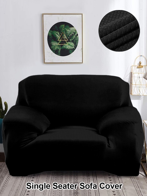 

Cortina Black Self-Design Single Seater Sofa Cover