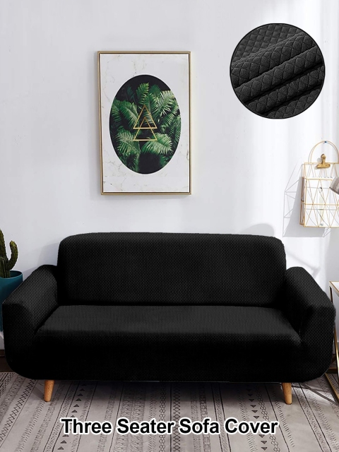 

Cortina Black Self-Design Three Seater Sofa Cover