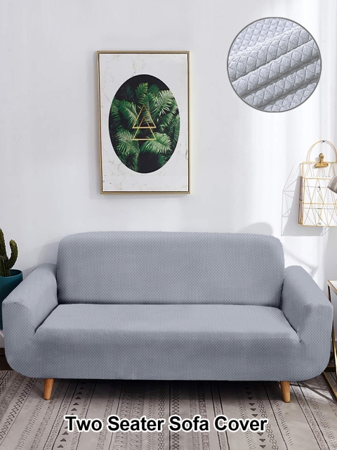 Cortina Grey Self-Design Two Seater Sofa Cover