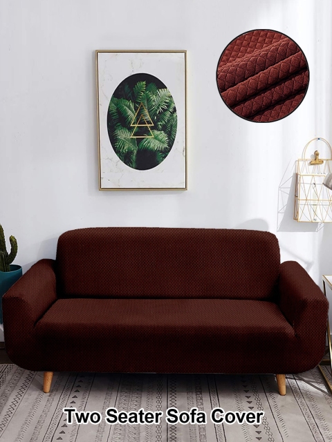 

Cortina Coffee Brown Self-Design Two Seater Sofa Cover