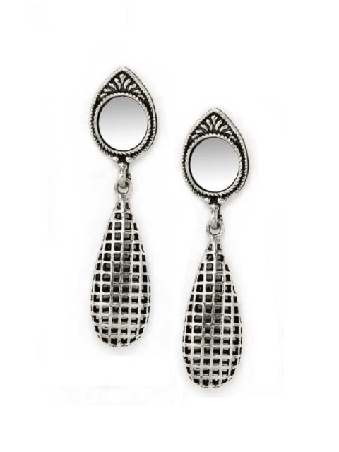 

Anouk Silver-Toned & Black Handcrafted Teardrop Shaped Drop Earrings