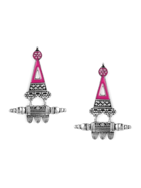 

Anouk Silver-Toned & Pink Quirky Studs Earrings
