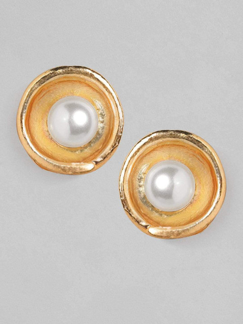 

Anouk Gold-Toned & White Pearl Geometric Handcrafted Studs Earrings