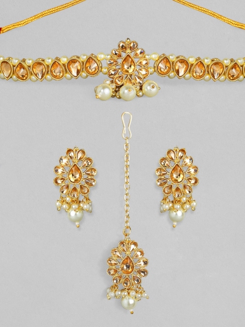 

Anouk Gold-Plated Beige & White Stone-Studded & Beaded Handcrafted Jewellery Set