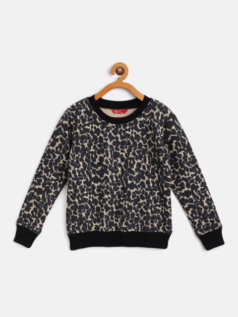 

Rute Girls Black & Beige Animal Printed Cotton Fleece Sweatshirt