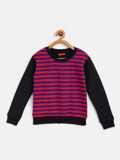 

Rute Girls Black & Navy Blue Striped Cotton Fleece Pullover