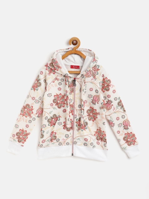 

Rute Girls Beige Printed Hooded Sweatshirt