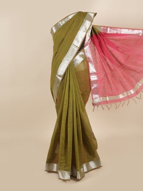

Pothys Green & Silver-Toned Zari Silk Cotton Saree
