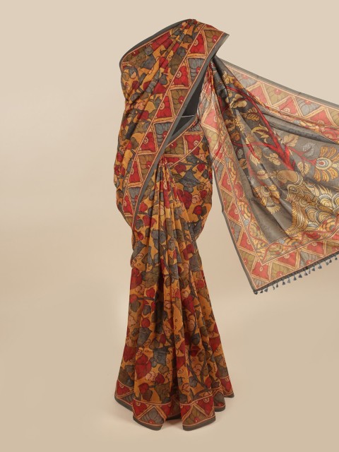 

Pothys Peach-Coloured & Green Printed Saree