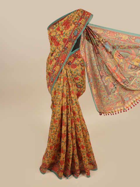 

Pothys Yellow & Red Floral Printed Chanderi Cotton Saree