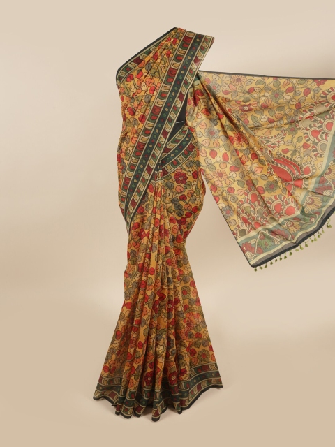 

Pothys Yellow & Red Floral Chanderi Saree