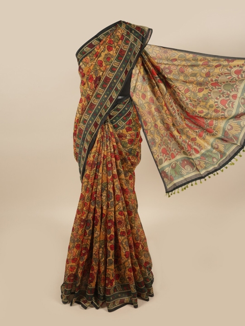 

Pothys Yellow & Green Kalamkari Printed Chanderi Saree