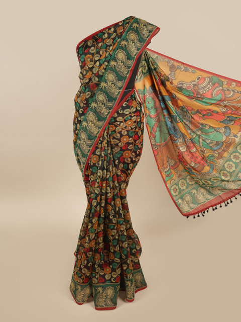 

Pothys Black & Green Ethnic Motifs Chanderi Saree