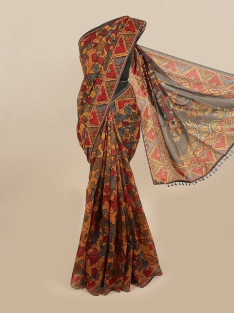 

Pothys Red & Grey Ethnic Motifs Printed Saree