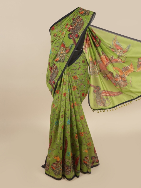 

Pothys Green & Red Floral Printed Chanderi Cotton Saree