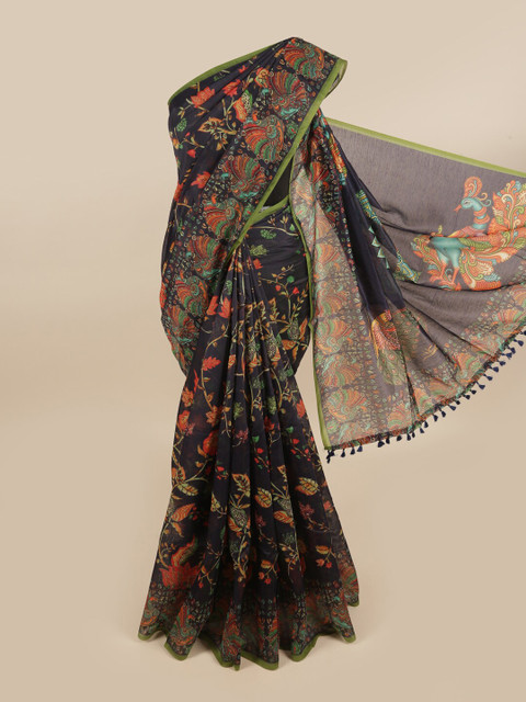 

Pothys Blue & Red Floral Printed Chanderi Cotton Saree