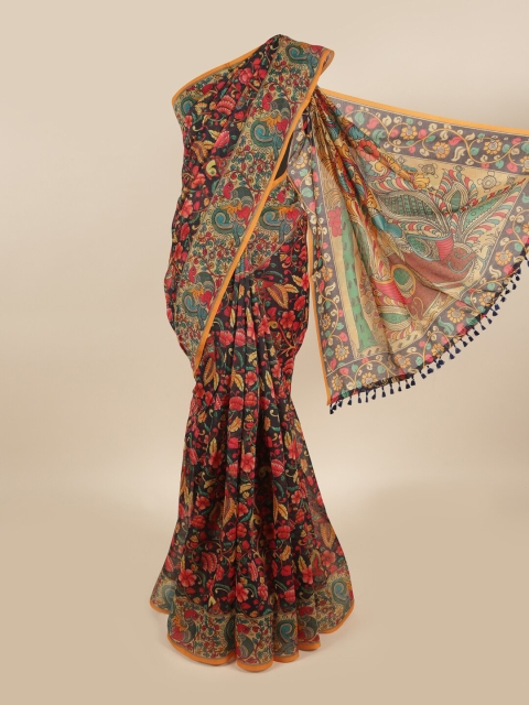 

Pothys Brown & Green Floral Chanderi Saree