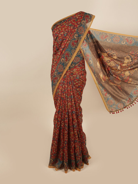 

Pothys Brown & Blue Ethnic Motifs Printed Saree