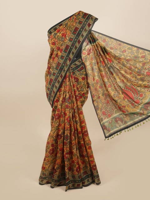 

Pothys Orange & Red Floral Chanderi Saree