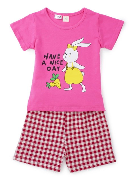 

SteezMe Girls Fuchsia & White Bunny Printed T-shirt with Shorts