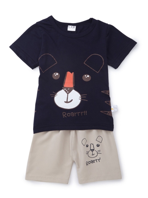 

SteezMe Boys Black & Beige Tiger Face Printed T-shirt with Shorts
