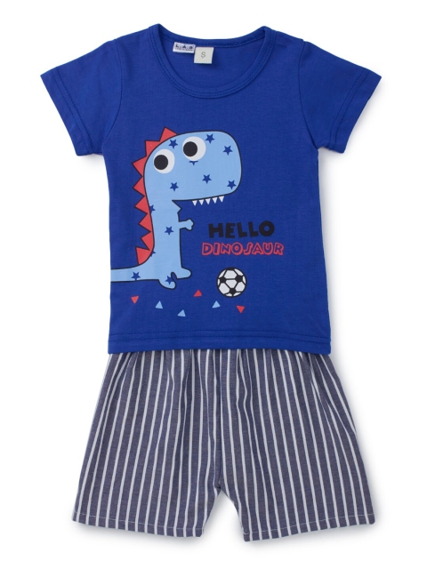 

SteezMe Boys Blue & Grey Dino Printed T-shirt with Shorts
