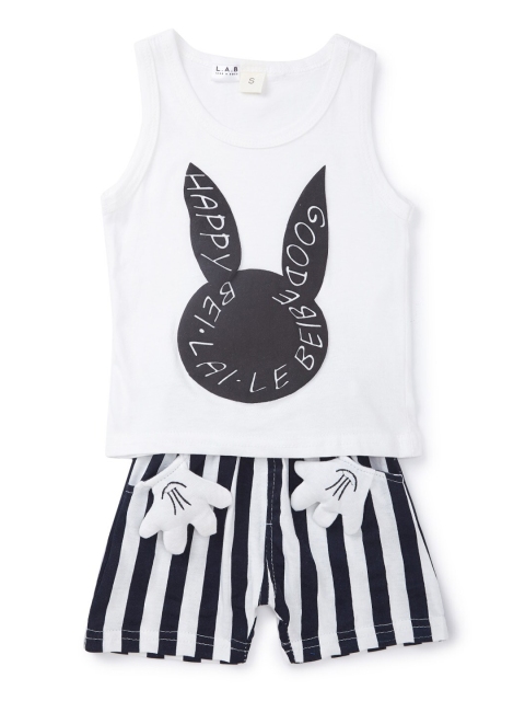 

SteezMe Kids White & Black Bunny Patchwork Printed T-shirt with Shorts