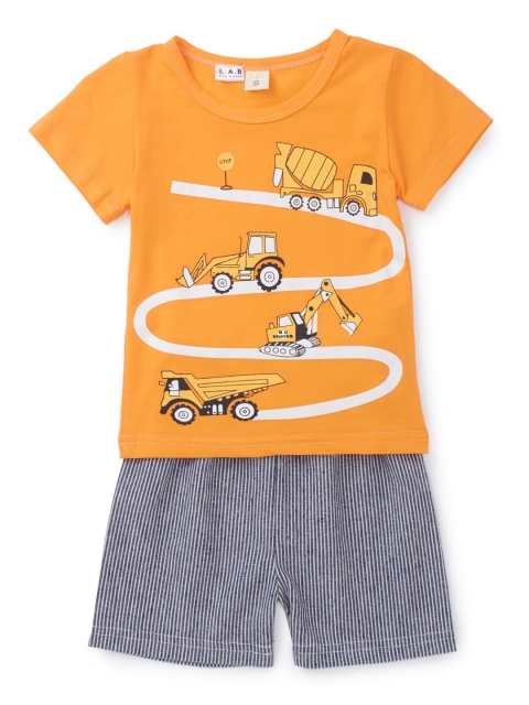 

SteezMe Boys Orange & White Printed T-shirt with Shorts