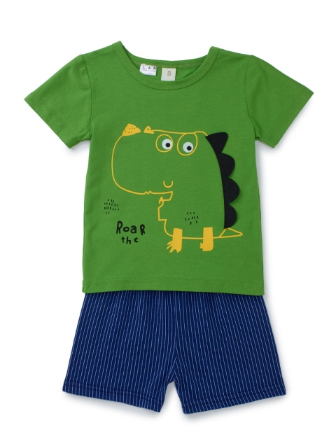 

SteezMe Boys Green & Blue Dino Printed T-shirt with Shorts