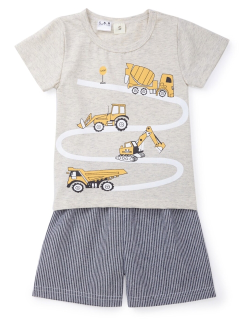 

SteezMe Boys Grey & Yellow On The Road Printed T-shirt with Shorts
