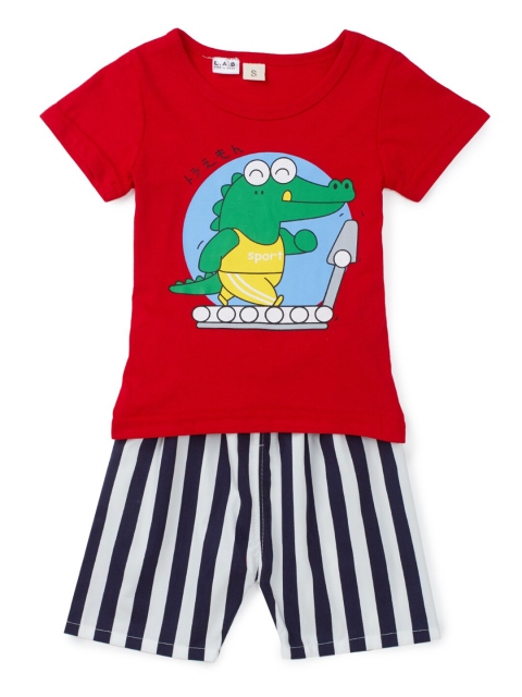 

SteezMe Boys Red & Black Printed T-shirt with Shorts