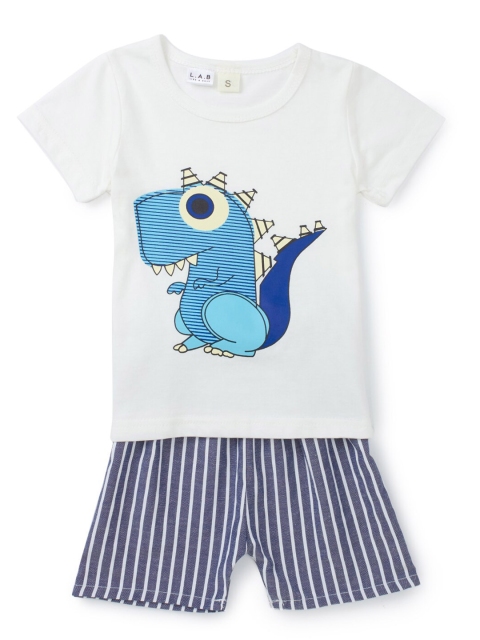 

SteezMe Boys White & Blue Printed T-shirt with Shorts