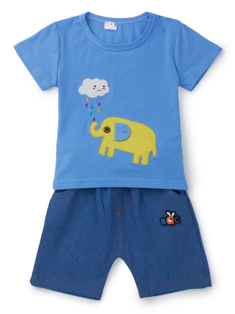 

SteezMe Boys Blue & Yellow Elepanth Design Printed T-shirt with Shorts