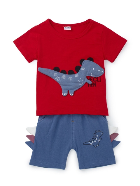 

SteezMe Boys Red & Blue Dino Applique T-shirt with Shorts