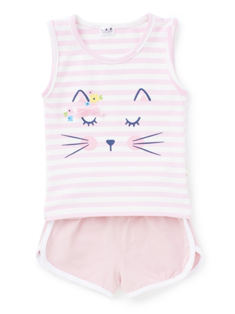 

SteezMe Girls Pink & White Striped T-shirt with Shorts