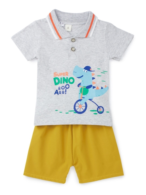 

SteezMe Boys Grey & Mustard Cycling Dino Printed T-shirt with Shorts