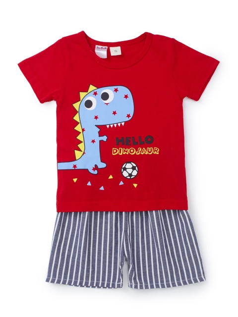 

SteezMe Boys Red & Grey Dino Printed T-shirt with Shorts