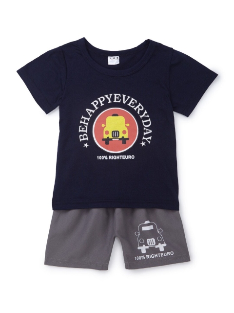 

SteezMe Boys Navy Blue & Grey Car Printed T-shirt with Shorts