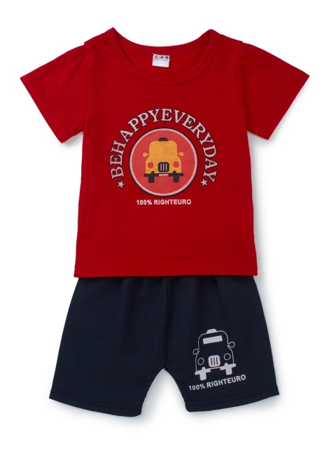 

SteezMe Boys Red & White Printed T-shirt with Shorts