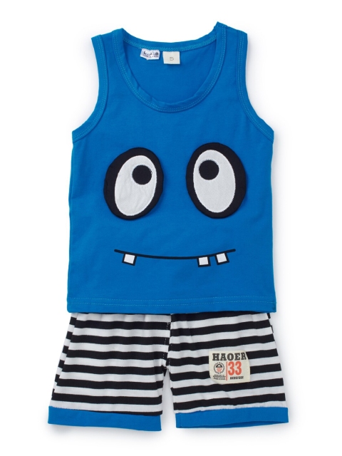 

SteezMe Boys Blue & White Big Eyes Printed T-shirt with Shorts