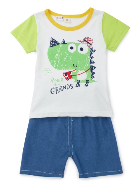 

SteezMe Boys Green & Blue Roar the grand Printed T-shirt with Shorts
