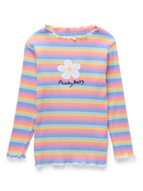 

SteezMe Pink & Blue Striped Regular Longline Top