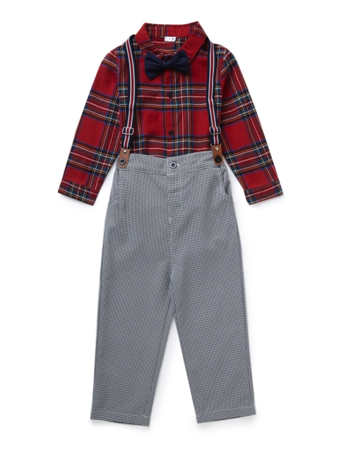 

SteezMe Boys Red & Blue Checked Shirt with Trousers & Suspenders