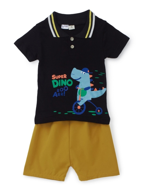 

SteezMe Boys Black & Mustard Cycling Dino Printed T-shirt with Shorts