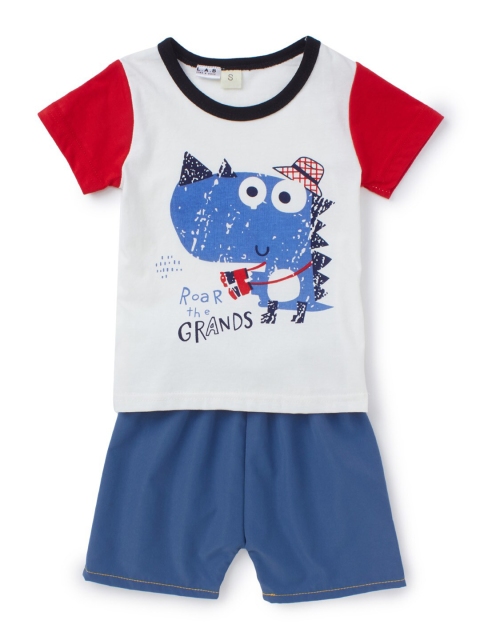 

SteezMe Boys White & Blue Roar The Grand Printed T-shirt with Shorts