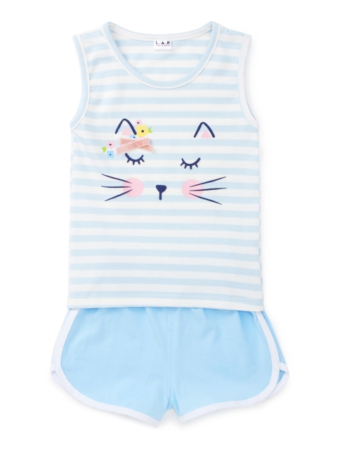 

SteezMe Girls Blue & White Striped T-shirt with Shorts