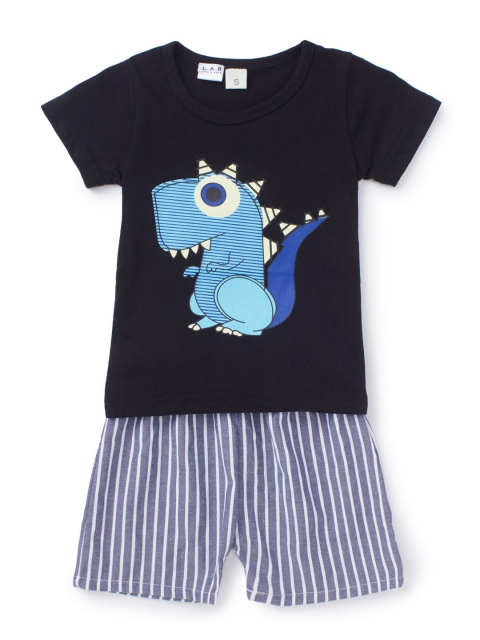 

SteezMe Boys White & Black Cute Dino Printed T-shirt with Shorts