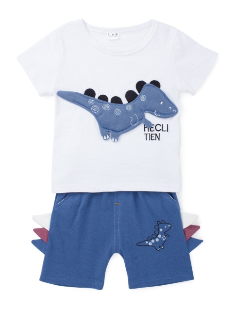 

SteezMe Boys White & Blue Dino Patchwork T-shirt with Shorts