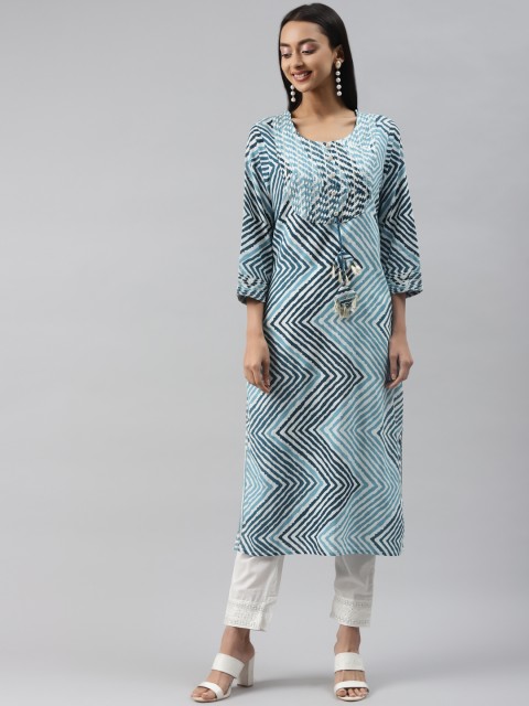 

Readiprint Fashions Women Blue Leheriya Printed Regular Pure Cotton Kurta with Pyjamas